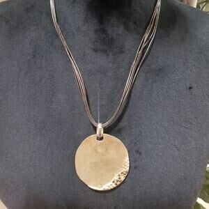 Chico's Women's Gold Tone Big Disc Pendant Teardrop Necklace with Lobster Clasp